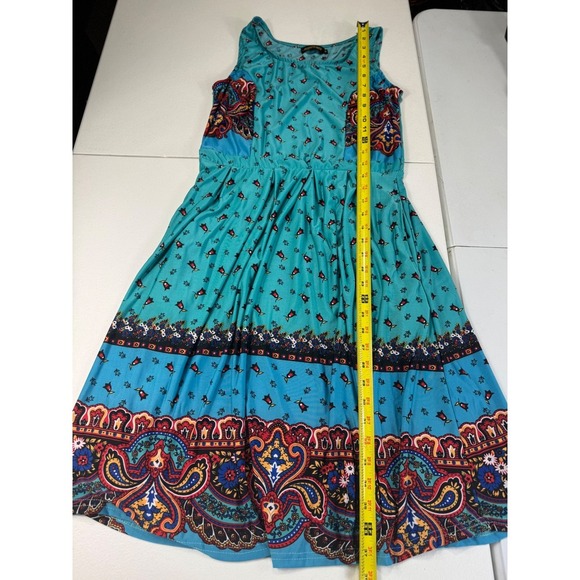 Reborn Paisley Print Midi Dress Teal Sleeveless Casual Boho Pocket M - Picture 4 of 11